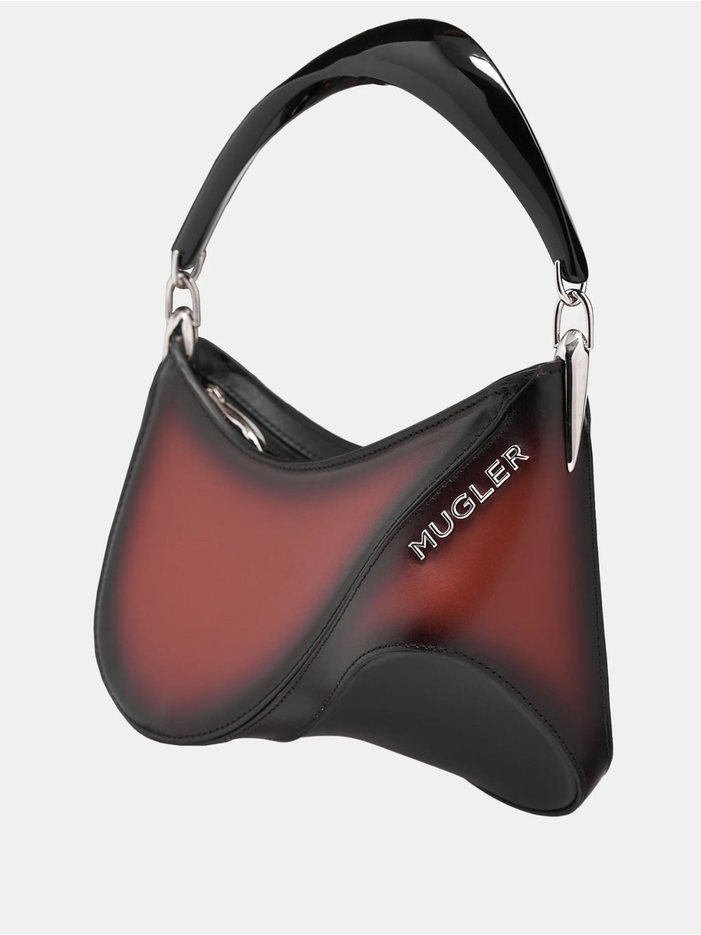 MUGLER Spiral Shoulder Bag Brown Black Gradient Curved Acrylic Handle Crossbody